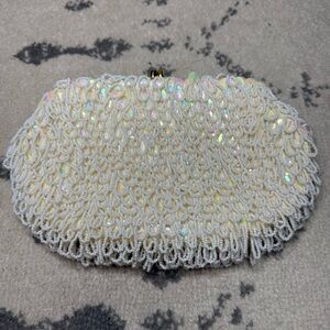 Vintage Bridal Shower Elopement Something Old Sequins Beaded Satin Lined Clutch